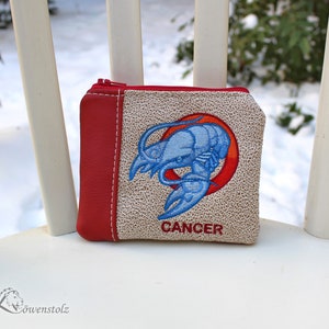 Bolso de monedas, bolsa universal de cáncer, cáncer, zodiac, billetera, cuero falso, bordado