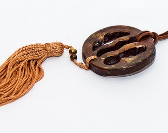 Handmade ceramic, pendant, smoked-fired