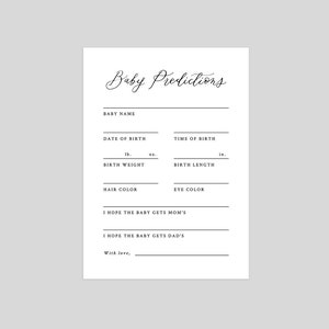 Printable Baby Predictions Card, Baby Shower Games, Organic Calligraphy ...