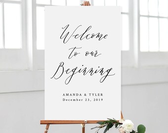 Welcome to Our Beginning Sign, Editable Template, Printable calligraphy, DIY Wedding Welcome Sign, Templett #1012