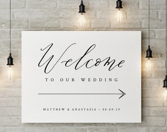 Directional Wedding Welcome Printable Template, Arrow Editable Sign, Organic Calligraphy, INSTANT DOWNLOAD, 18x24, 24x36, Templett 1012