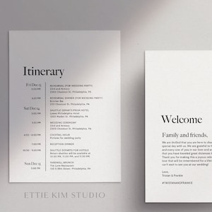 Printable Typography Welcome Note, Weekend Itinerary, Schedule of Events, Digital Template, Modern Minimal Wedding, Templett, Elizabeth