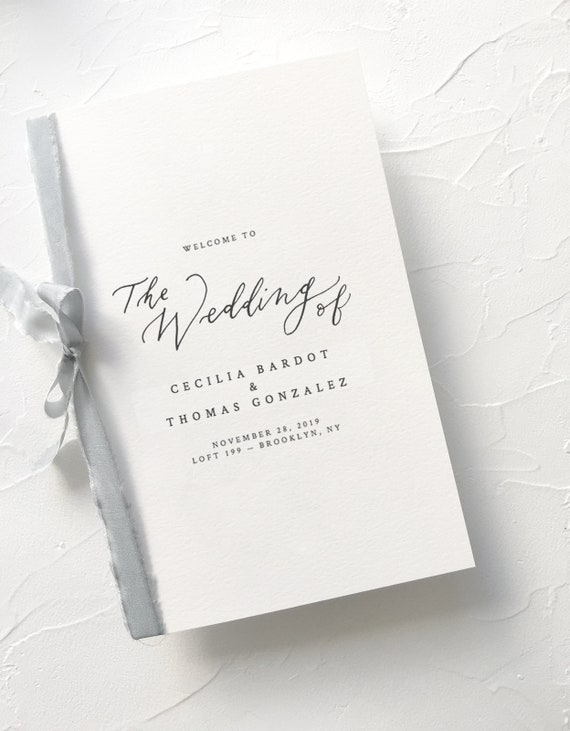 Printable Folded Program Booklet Minimal Calligraphy Wedding Etsy