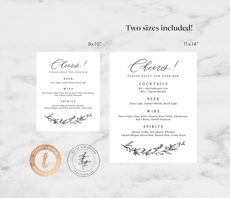 Cheers Bar Menu with Leafy Wreath Calligraphy Signature Etsy