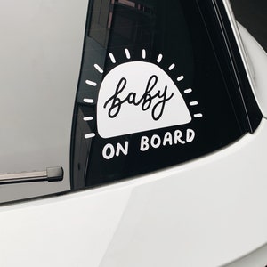 Baby on Board Car Decal, Vinyl Car Sticker, Minimal Sunshine Calligraphy