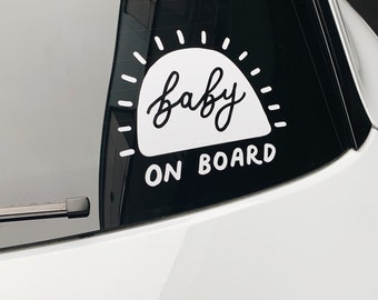 Baby on Board Car Decal, Vinyl Car Sticker, Minimal Sunshine Calligraphy