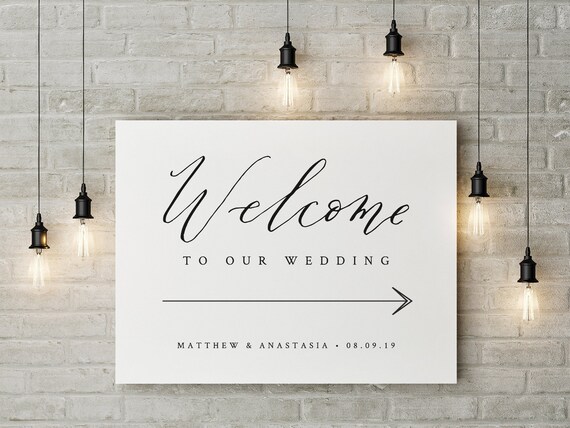 2x Personalised Welcome To The Wedding of Sign Direction Arrows print on Foamex
