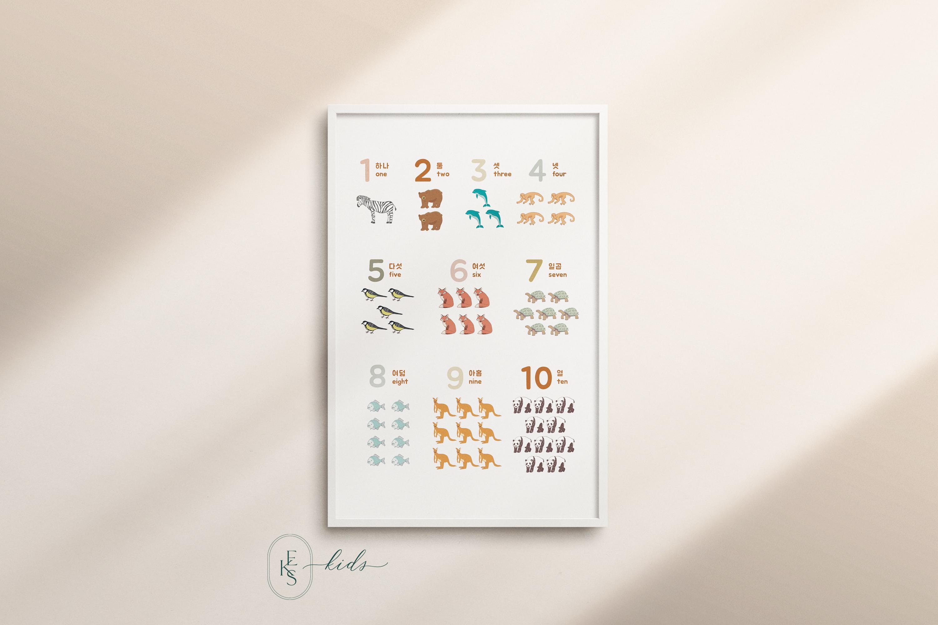 Korean Numbers Poster: Bilingual Animal Counting Print #178 - Etsy
