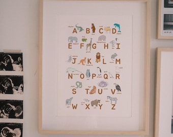 Animal Alphabet Nursery Poster: Whimsical A-Z Print (8x10, 11x17) #178 #179