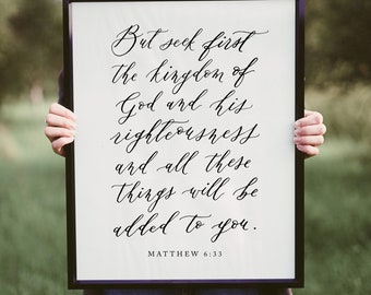 Matthew 6:33 But seek first the kingdom of God, Printable Calligraphy Scripture Art, Templett