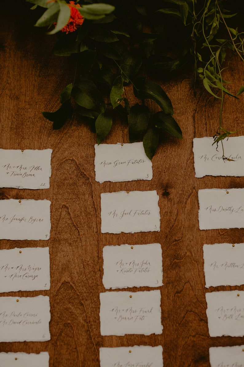 Handmade Paper Place Cards Organic Calligraphy Escort Cards