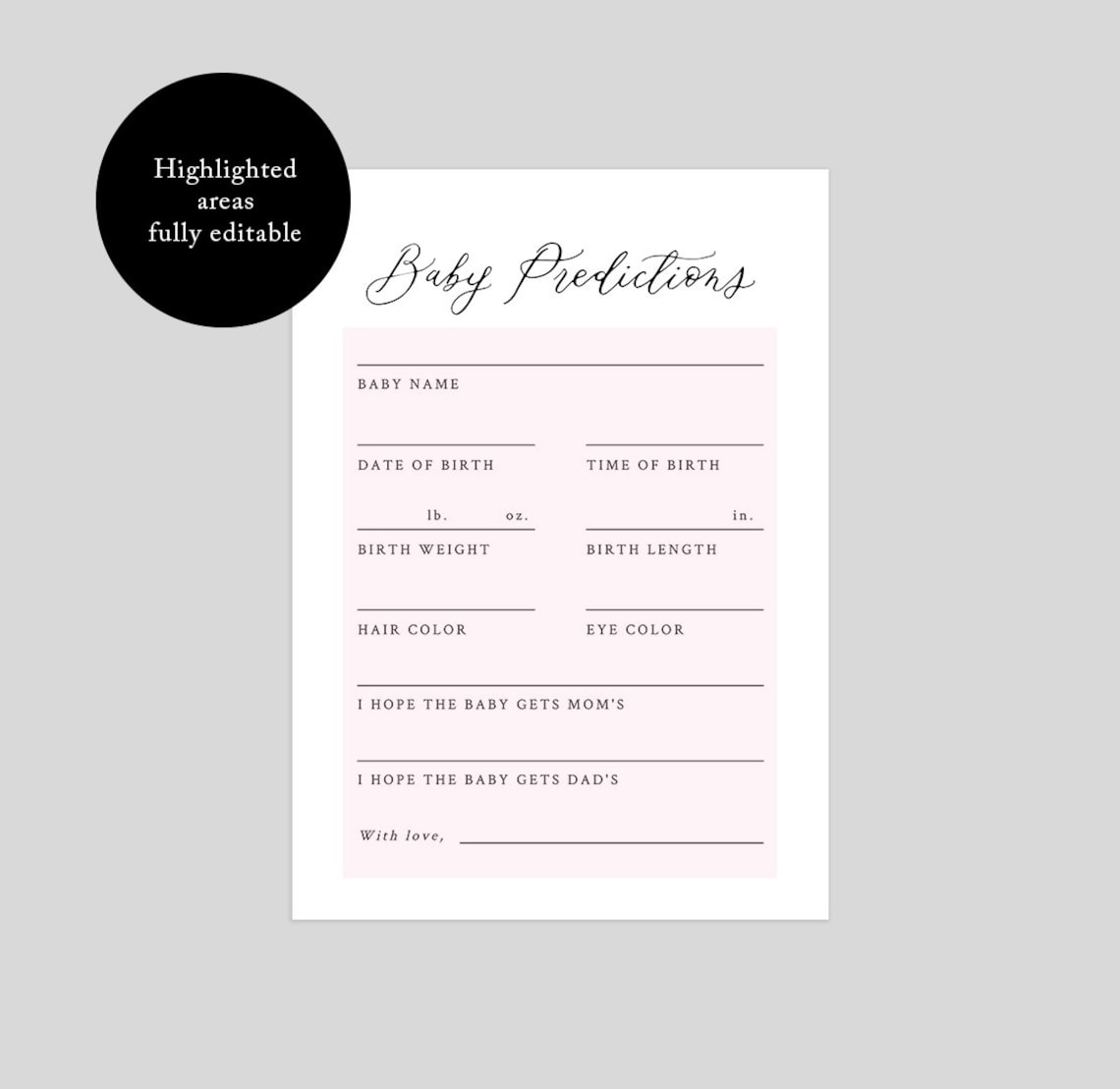 Printable Baby Predictions Card Baby Shower Games Organic | Etsy