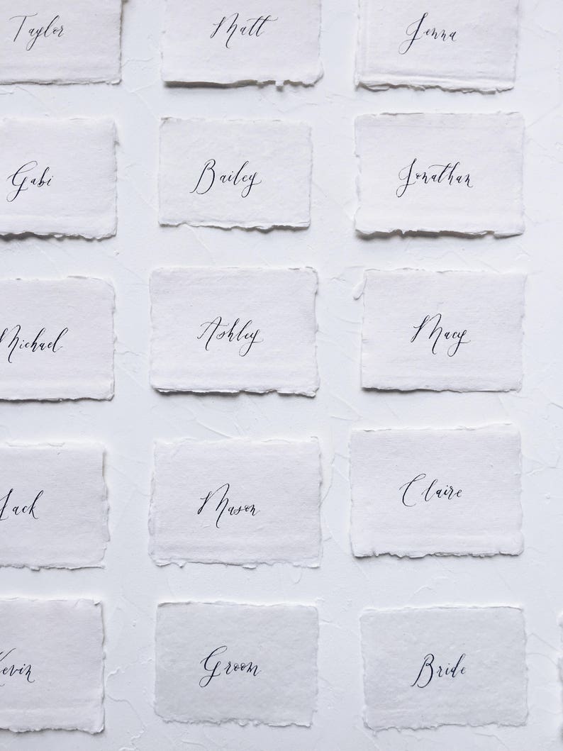 Handmade Paper Place Cards Organic Calligraphy Escort Cards