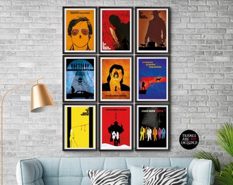 Quentin Tarantino Movies 9 Minimalist Poster Set with the last movie Once Upon a Time in Hollywood Tarantino's all movie Posters