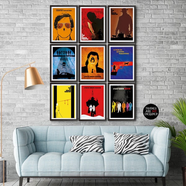 Quentin Tarantino Movies 9 Minimalist Poster Set with the last movie Once Upon a Time in Hollywood Tarantino's all movie Posters