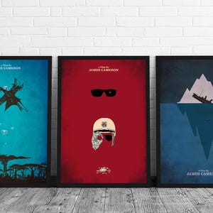 ジェームズ・キャメロン ミニマリスト映画ポスターセット 3点セット イラスト アバター ターミネーター タイタニック カルト映画 コレクターズアイテム フレームなし ファンアート クールなギフト