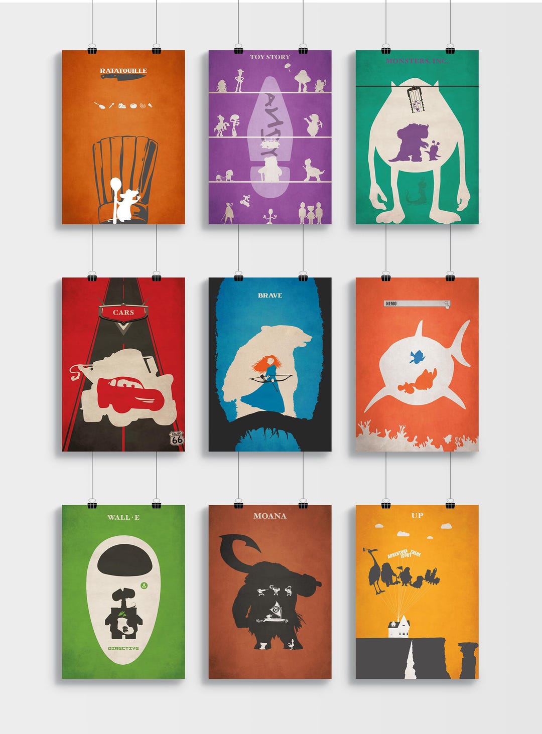Set of 9 Minimalist Animation Posters Ratatouille Toy Story Monsters ...