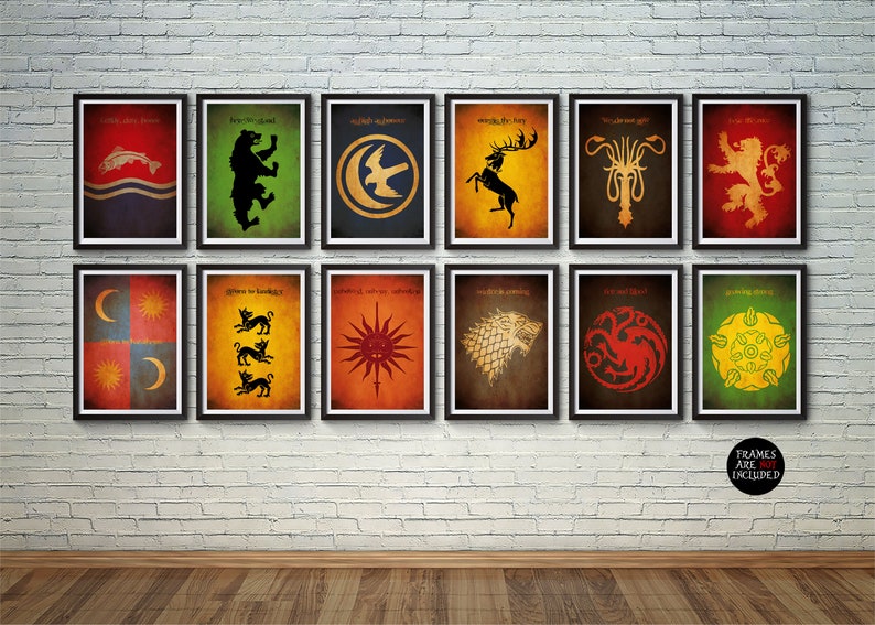 Game of Thrones House Symbols Minimalist 12 Poster Set GOT Print Art