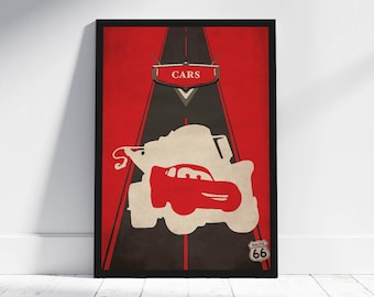 Cars Minimalist Poster Disney and Pixar Animation Alternative Print Lightning McQueen Home Decor Illustration Artwork Wall Hanging Cool Gift