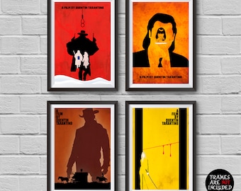 Quentin Tarantino Movies Minimalist 4 Poster Set The Hateful Eight Django Unchained Kill Bill Pulp Fiction Collection Prints Wall Artwork