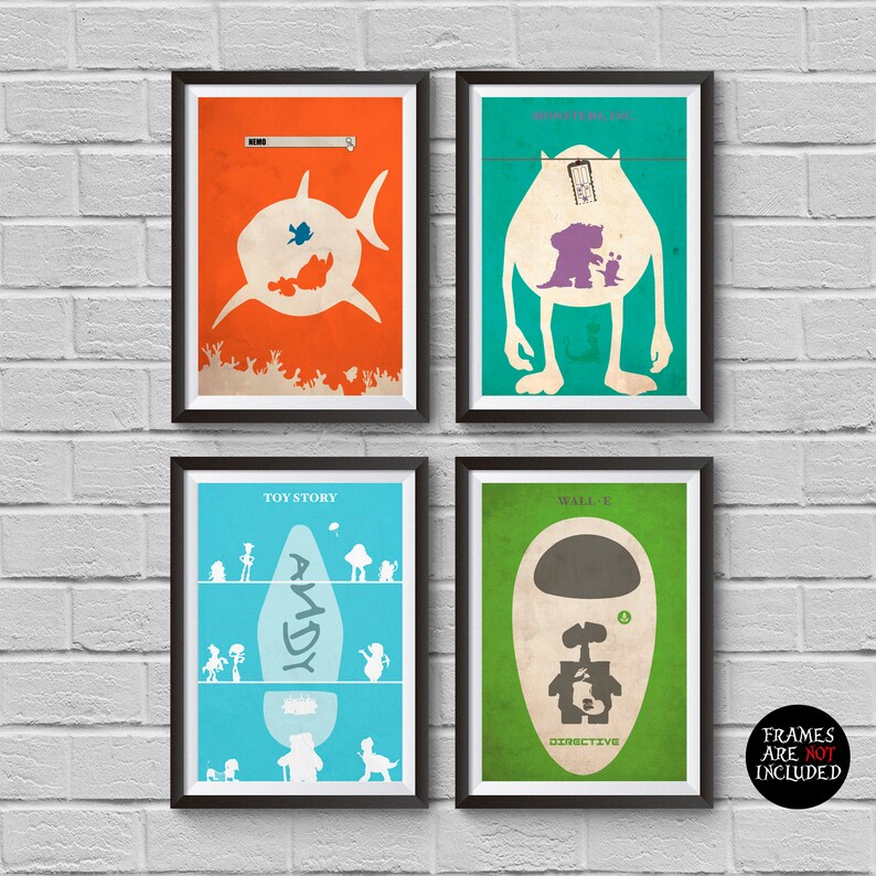Disney And Pixar 4 Animations Alternative Minimalist Poster Image 0