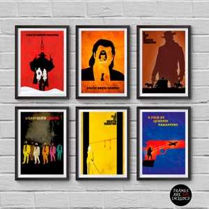 Quentin Tarantino Movies Minimalist 6 Poster Set The Hateful Eight Django Unchained Kill Bill Pulp Fiction Jackie Brown Reservoir Dogs Wall