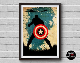 The Avengers Captain America Minimalist Watercolor Vintage Poster Avengers Collectibles Print Steve Rogers Chris Evans Artwork Home Decor
