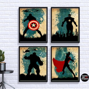 Cartel de los Vengadores Set 4 Cartel vintage Marvel Película Impresión Minimalista Vengadores Cartel WallArtwork Home Decor Capitán América Iron Man Thor Hulk