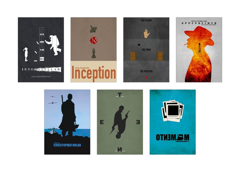Chirstopher Nolan Minimalist Poster Set 7 Films Interstellar Inception ...
