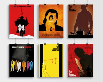 Quentin Tarantino Movies Minimalist 6 Poster Set Hateful Eight Django Unchained Kill Bill Pulp Fiction Inglourious Basterds Reservoir Dogs