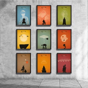 Star Wars Minimalist Poster Set 9 Full Episode Luke Leia Anakin Skywalker Darth Vader Wall Artwork Decor Illustration Hanging Cool Gift