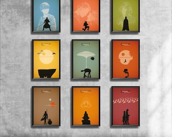Star Wars Minimalist Poster Set 9 Full Episode Luke Leia Anakin Skywalker Darth Vader Wall Artwork Decor Illustration Hanging Cool Gift