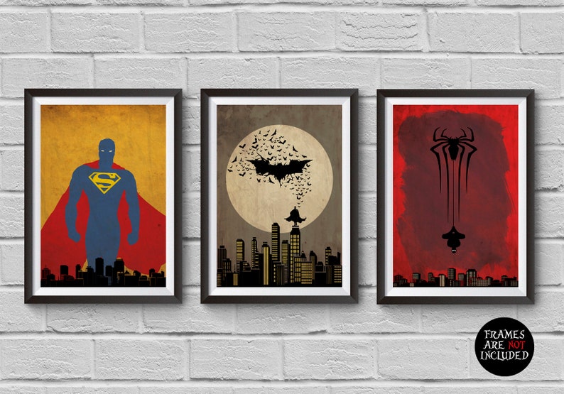 Super Heroes Minimalist Poster Set Superman Batman Spiderman Image 0
