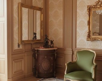 Curved Corner Server: Pink Marble Top, Antique Brass Handle