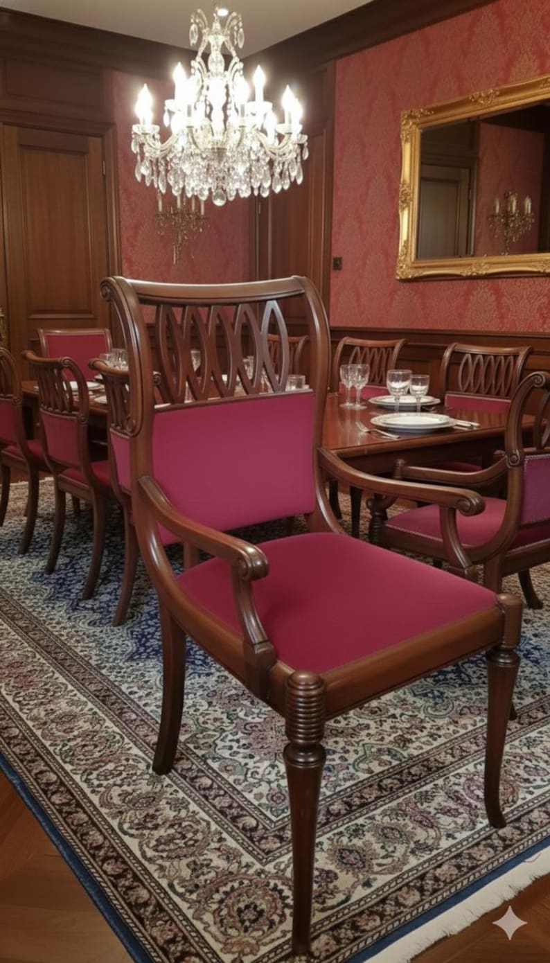 Red Velvet Dining Chair Set: 6 Side Chairs, 2 Armchairs - Etsy