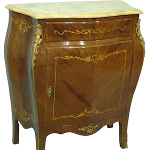 Marble Top Buffet Console: Antique Brass Finish, Beech Wood, Spanish Style