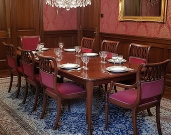 Red Velvet Dining Chair Set: 6 Side Chairs, 2 Armchairs