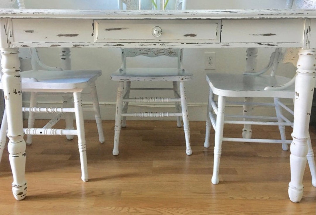 Farmhouse Distressed White Dining Table and Chairs Set Etsy