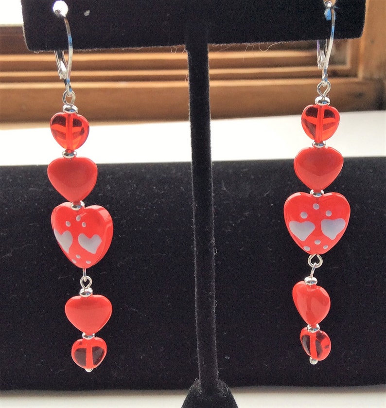 Red Heart Earrings Valentine's Earrings Love Earrings Holiday Earrings Valentine's Day Jewelry Dangle Earrings Heart Earrings image 2