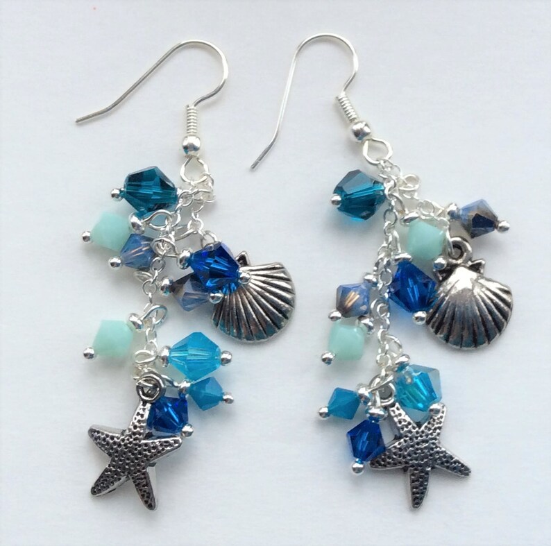 Beach Cluster Earrings, Ocean Theme Earrings, Beach Wedding Earrings