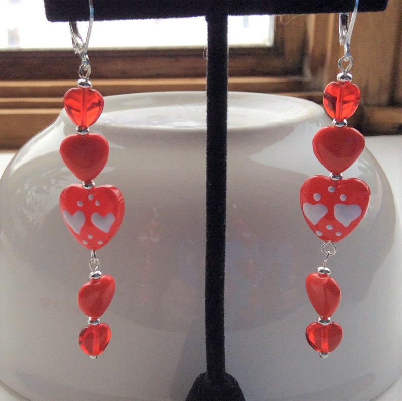 Red Heart Earrings Valentine's Earrings Love Earrings Holiday Earrings Valentine's Day Jewelry Dangle Earrings Heart Earrings image 3
