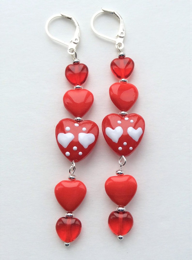 Red Heart Earrings Valentine's Earrings Love Earrings Holiday Earrings Valentine's Day Jewelry Dangle Earrings Heart Earrings image 1