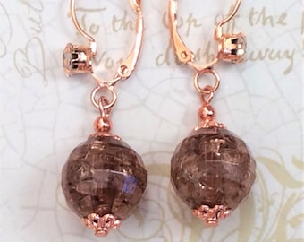 Rose Gold Crystal Earrings - Christmas Jewelry - Crystal Earrings - Holiday Earrings - Winter Earrings, Dangle Earrings, Rhinestone Earrings