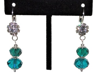 Green Crystal Earrings - Christmas Jewelry - Crystal Earrings - Holiday Earrings - Winter Earrings -Dangle Earrings - Rhinestone Earrings