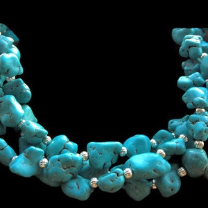 Chunky Turquoise Necklace - Turquoise Necklace - 3 Strand Turquoise Nugget - Cowgirl Jewelry - Western Chunky Jewelry, Beach Wedding Jewelry