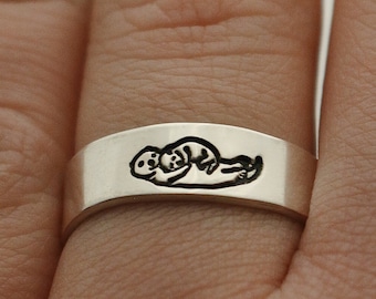 Hand Stamped Otter Ring | Sterling Silver Adjustable Band