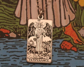 Sterling Silver Temperance Tarot Card Necklace | Dainty Mystic Jewelry