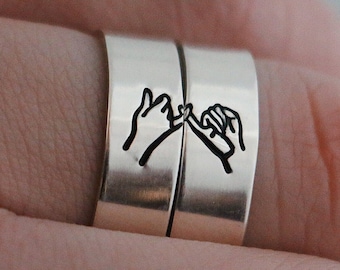 Matching 2 Ring Pinky Swear Stacking Ring Set | Best Friend Birthday Gifts | Dainty Couples Ring Set | Valentine&#39;s Day Gift Long Distance