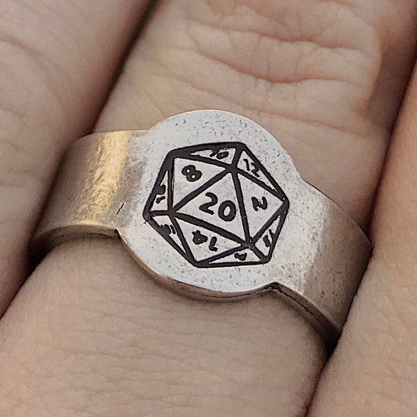 D20 Die Signet Adjustable Stacking Ring | Polyhedral Dice Jewelry | Roleplaying Tabletop Gaming | Fantasy RPG Gamer | Cosplay Jewelry