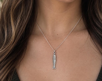 Sardine Fish Necklace | Quirky Coastal Jewelry | Sterling Silver